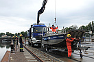 Die Mehrzweck-Arbeitsboote werden im Dresdner Alberthafen für die Ausbildung vorbereitet (Foto: Susan Schmidt)